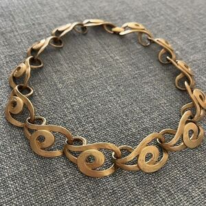 Erwin Pearl Vintage Matte Gold Tone 16" Scroll Swirl Choker Statement Necklace‎